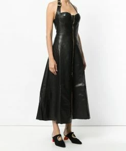 Natasha Zinko Halter Leather Zip Midi Dress Dresses