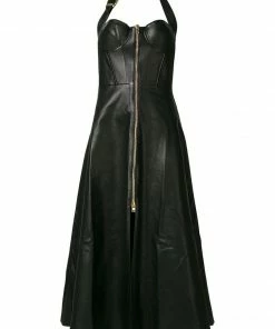 Natasha Zinko Halter Leather Zip Midi Dress Dresses